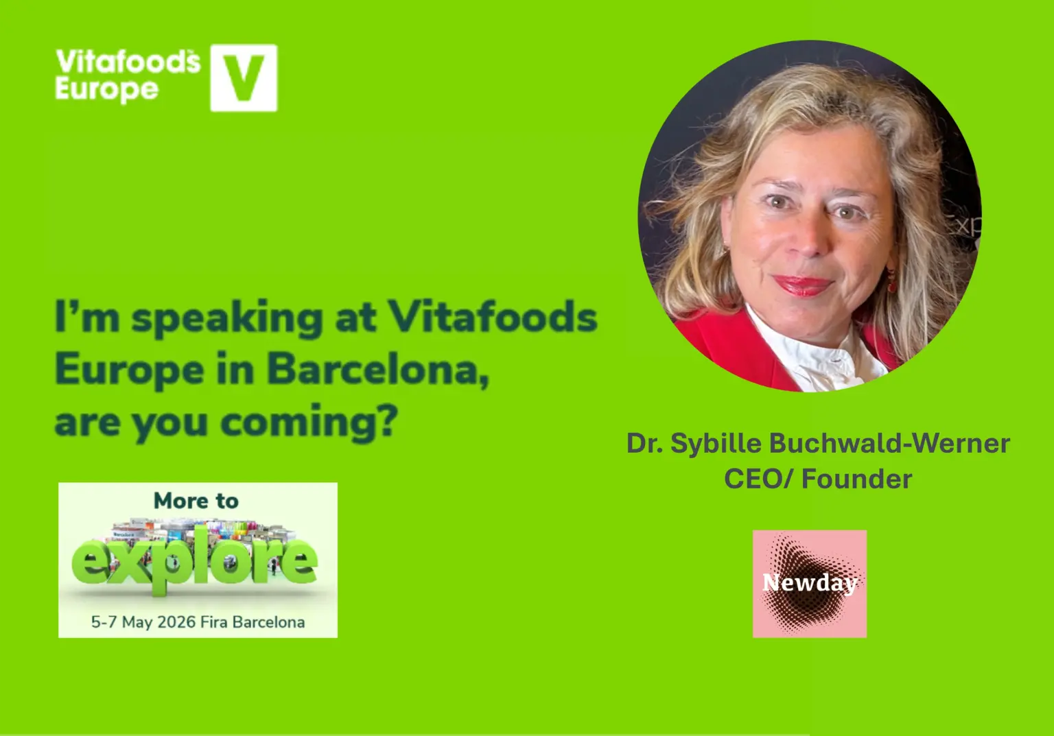 Dr. Sybille Buchwald-Werner speaking at Vitafoods Europe 2026 in Barcelona